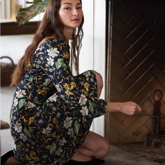 NWT Doen Guinevere Silk Ruched V Neck Long Sleeve Bias Midi Dress Sweet Anemone - Picture 5 of 15